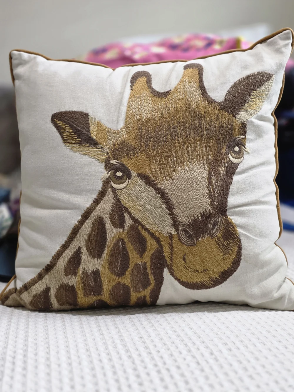 Pier 1 Tan and Cream Decorative Pillow with Branded Button